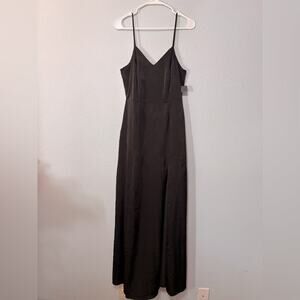 Lulus NWT Matte Satin Faux Silk V-neck Asymmetrical Seam Front Slit Maxi Dress S